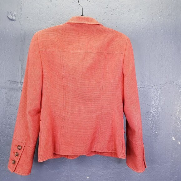 Akris Blazer Jacket Womens 8 Button Up Corduroy Crop Orange Coral Collared Camel - Picture 9 of 16
